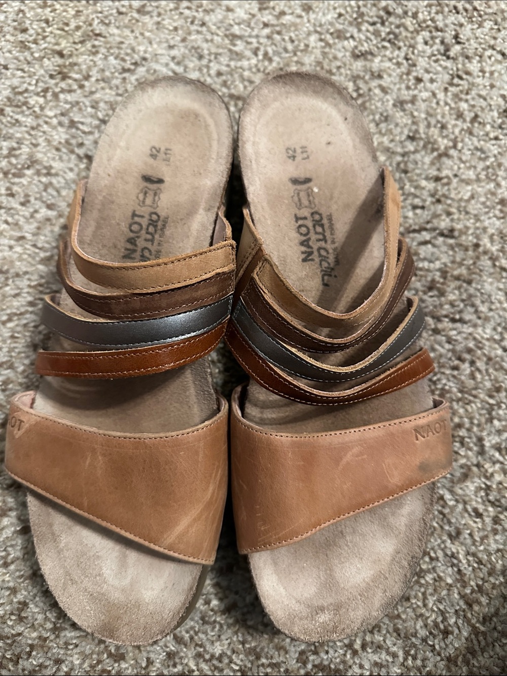 Naot Women’s Multi-Brown Leather Multi-Strap Slide Sandals